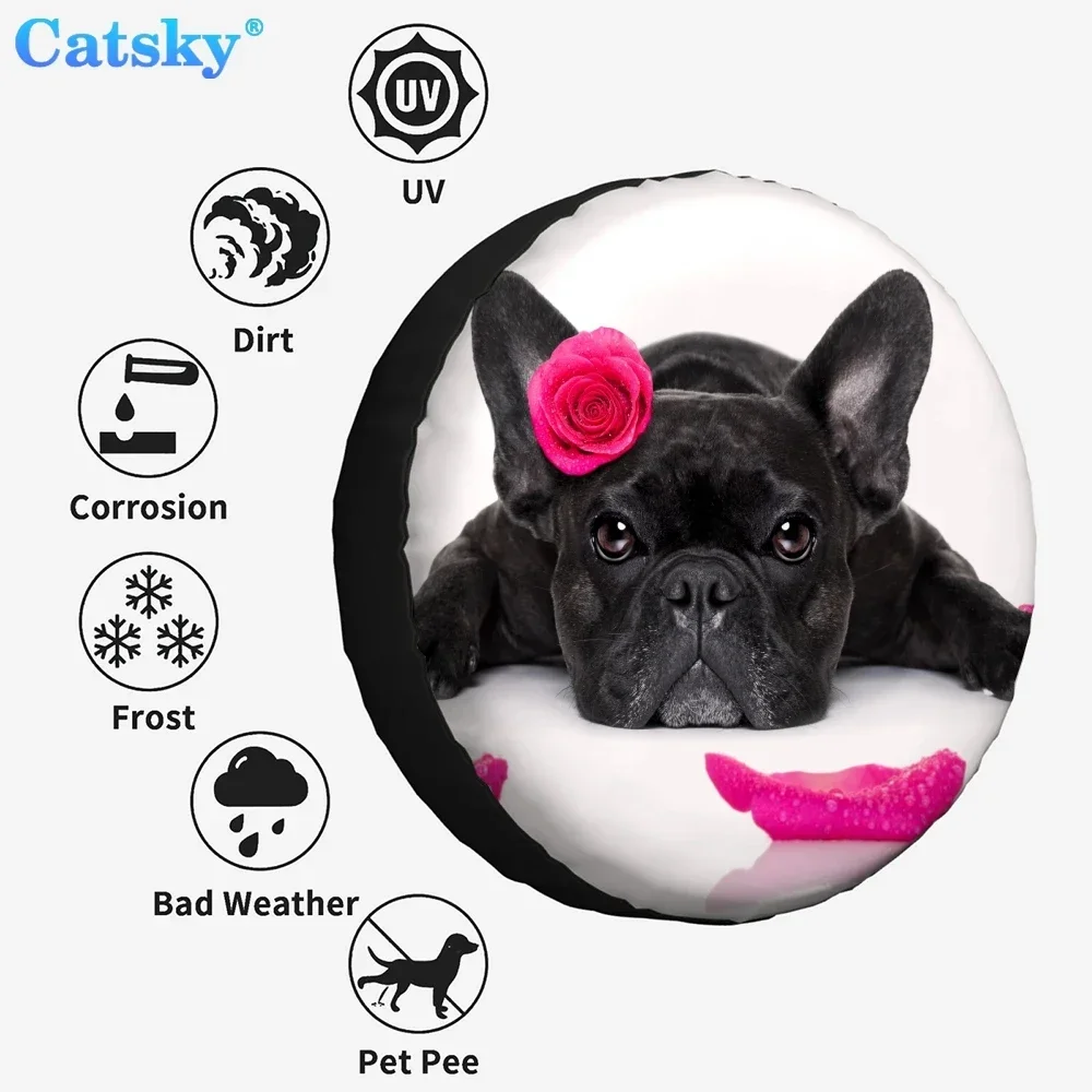Animal French Bulldog Printed Spare Tire Cover Waterproof Tire Wheel Protector for Car Truck SUV Camper Trailer Rv 14"-17"