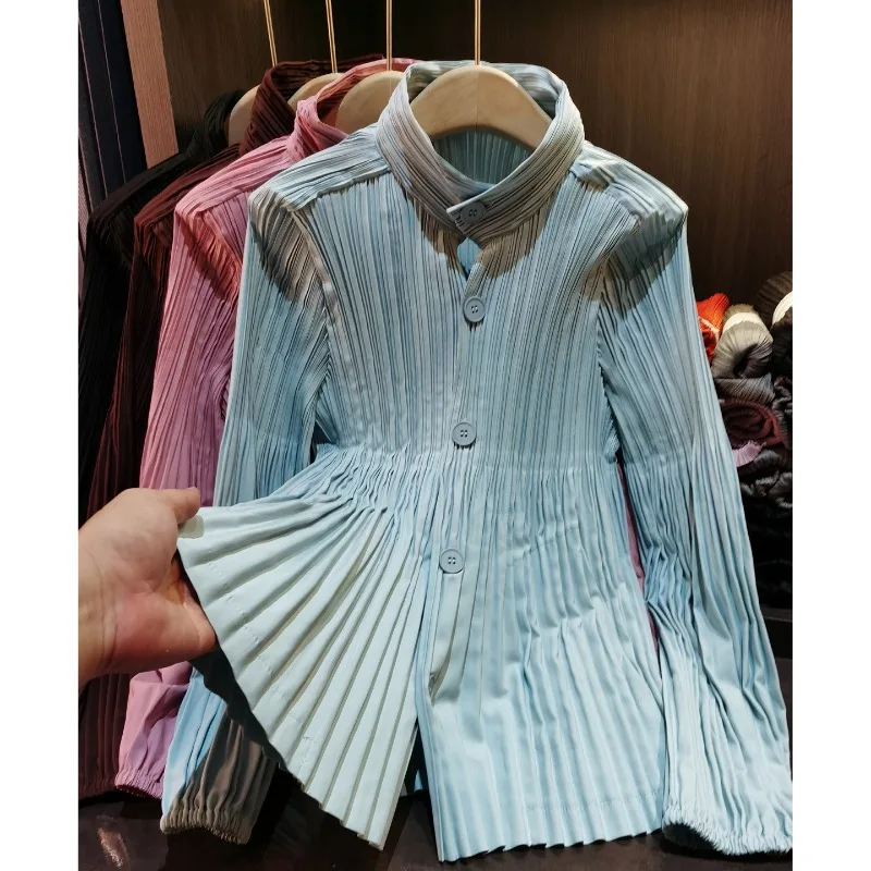 

Miyake Pleats Stand-up Collar Single-breasted Trench Coat Jacket New Loose Casual Long-sleeved Versatile Cardigan Tops Women's