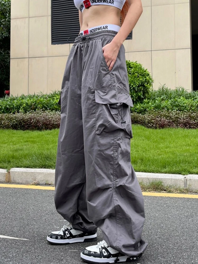 Y2K Parachute Black Pants Women Hippie Streetwear Oversize Pockets Cargo Trouse… - Image 4