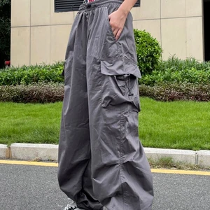 Y2K المظلة السراويل السوداء النساء الهبي أناقة الشارع جيوب كبيرة السراويل البضائع Harajuku واسعة الساق فضفاضة السراويل الرياضية أعلى 6 مبيعات لسراويل الشحن - رقم 5