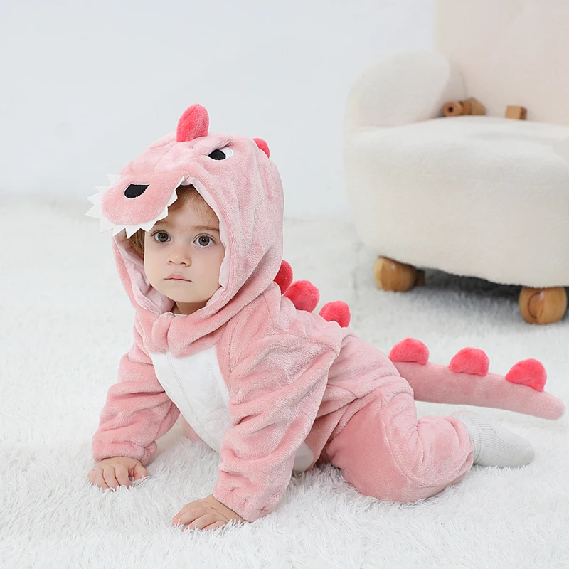 Kigurumis Lovely Dinosaur Baby Rompers Clothes Infant Boys Girls Cartoon Pajamas Baby Onesie Romper Newborn Hooded Halloween