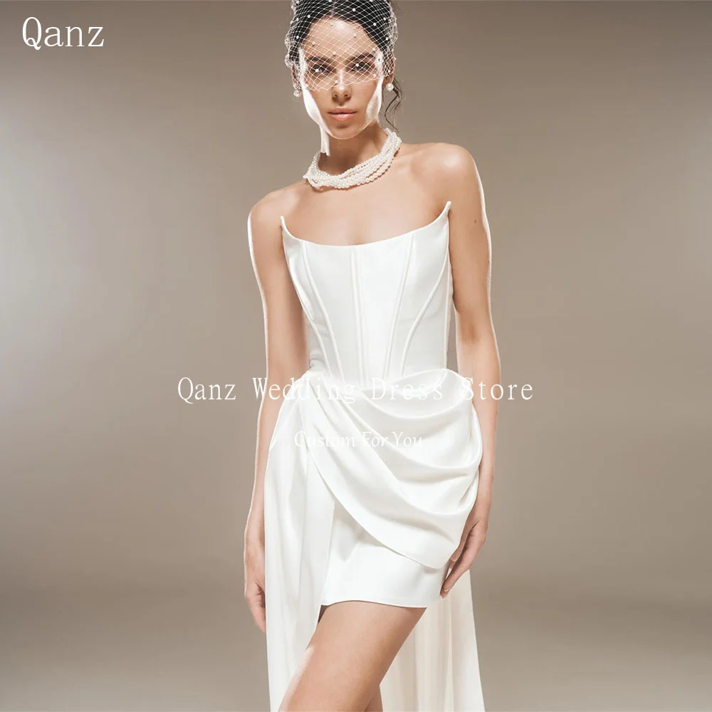 Qanz Mini Minimalism Wedding Dress Short A Line Backless Vestido De Novia Civil платье свадебное Customized