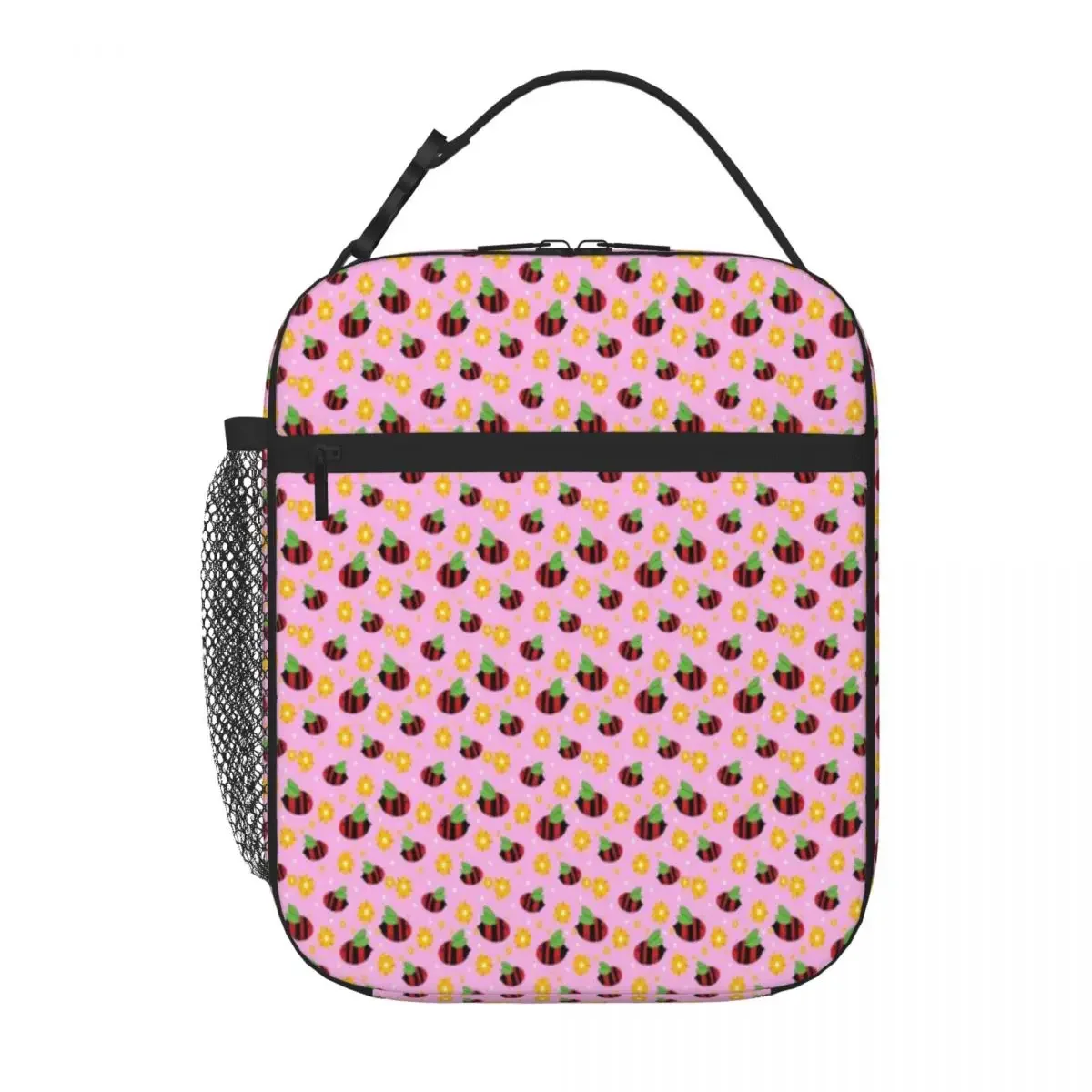 Hot Sale Strawberry Bees And Flowers Cute Fruit Pattern Abstract Small Lunch Bag Campus Lunch Compact Lunch Bag