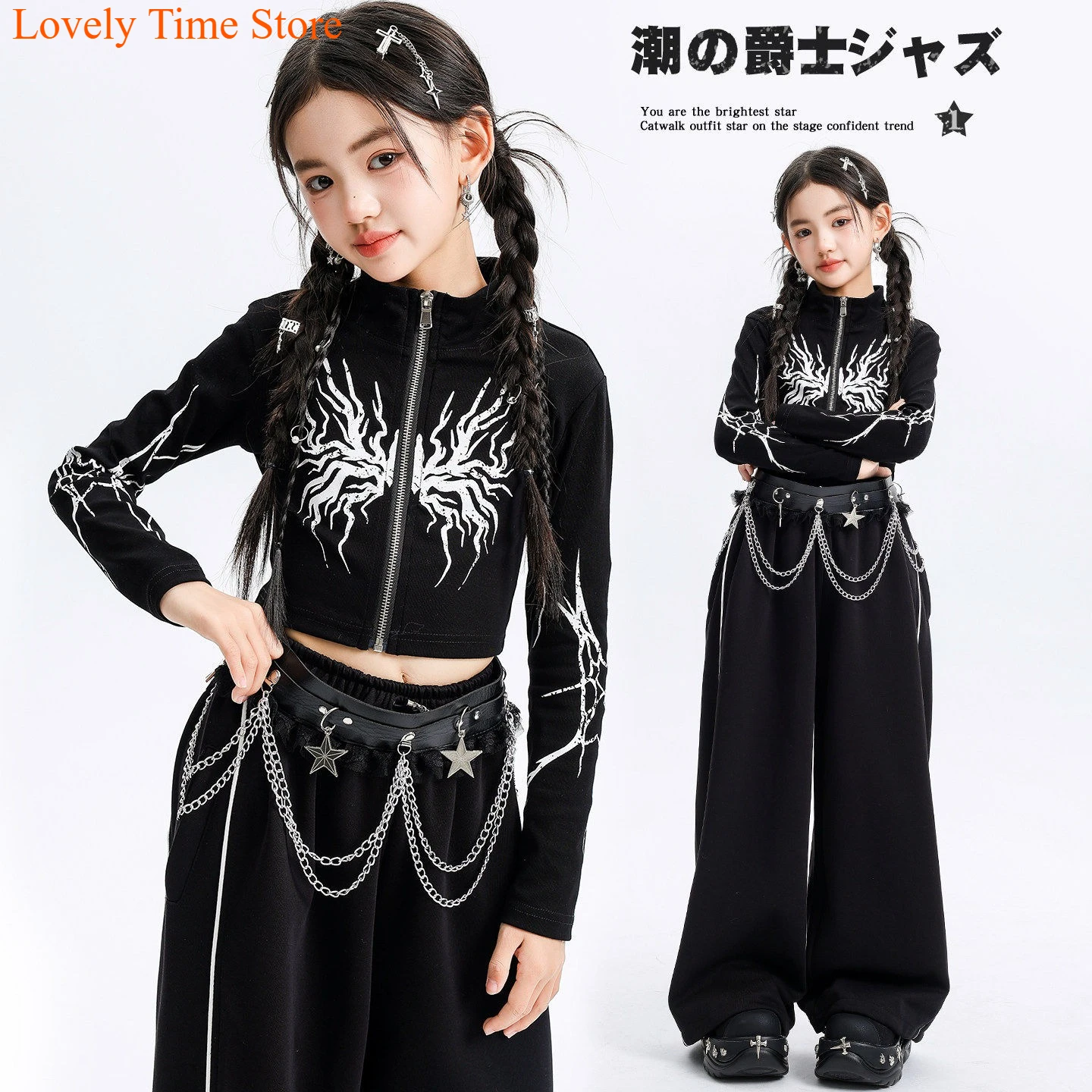Girls Hip Hop Fashion Crop Jacket Bow Sweat Pants Kids K-pop Street Dance Clothes Sets Children Girl Group Streetwear Costumes