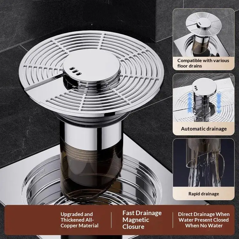 Automatic Water-Floating Floor Drain Anti-Clog Brass PVC Core Filter Cap Self-C…