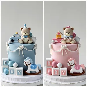 الأزرق والوردي الدب كعكة توبرز لبنات بناء السيارة حصان طروادة للصبي والفتاة استحمام الطفل حفلة عيد ميلاد الديكور أعلى 8 حفلة مبيعات موضوع فتاة الحصان - No6