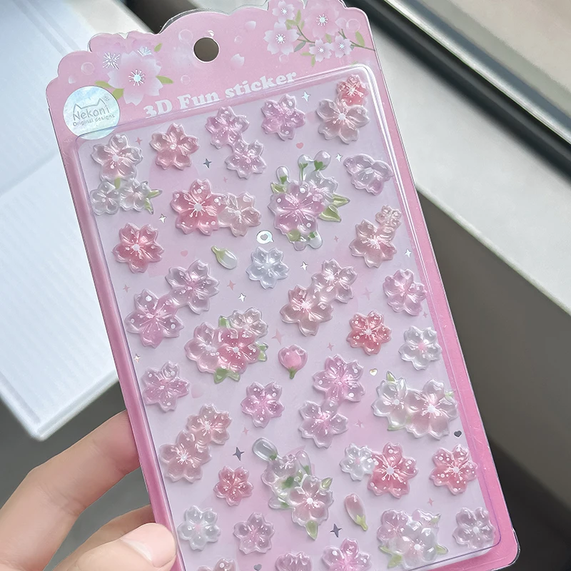 

Sakura Pink 3D Embossed Stickers, DIY Cute Scrapbook Stationery Stickers
