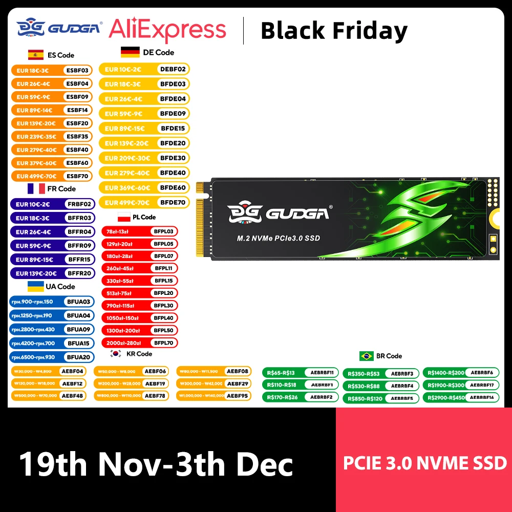 

GUDGA M.2 NVMe SSD 128 ГБ/256 ГБ/512 ГБ/1 ТБ PCIe 3,0x4 внутренний твердотельный накопитель для ПК, портативного компьютера