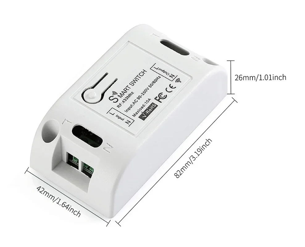 Interruptor de luz inteligente sem fio universal, botão LED, controle remoto, 433Mhz, 440V, 10A, 1CH, controlador de relé para lâmpada