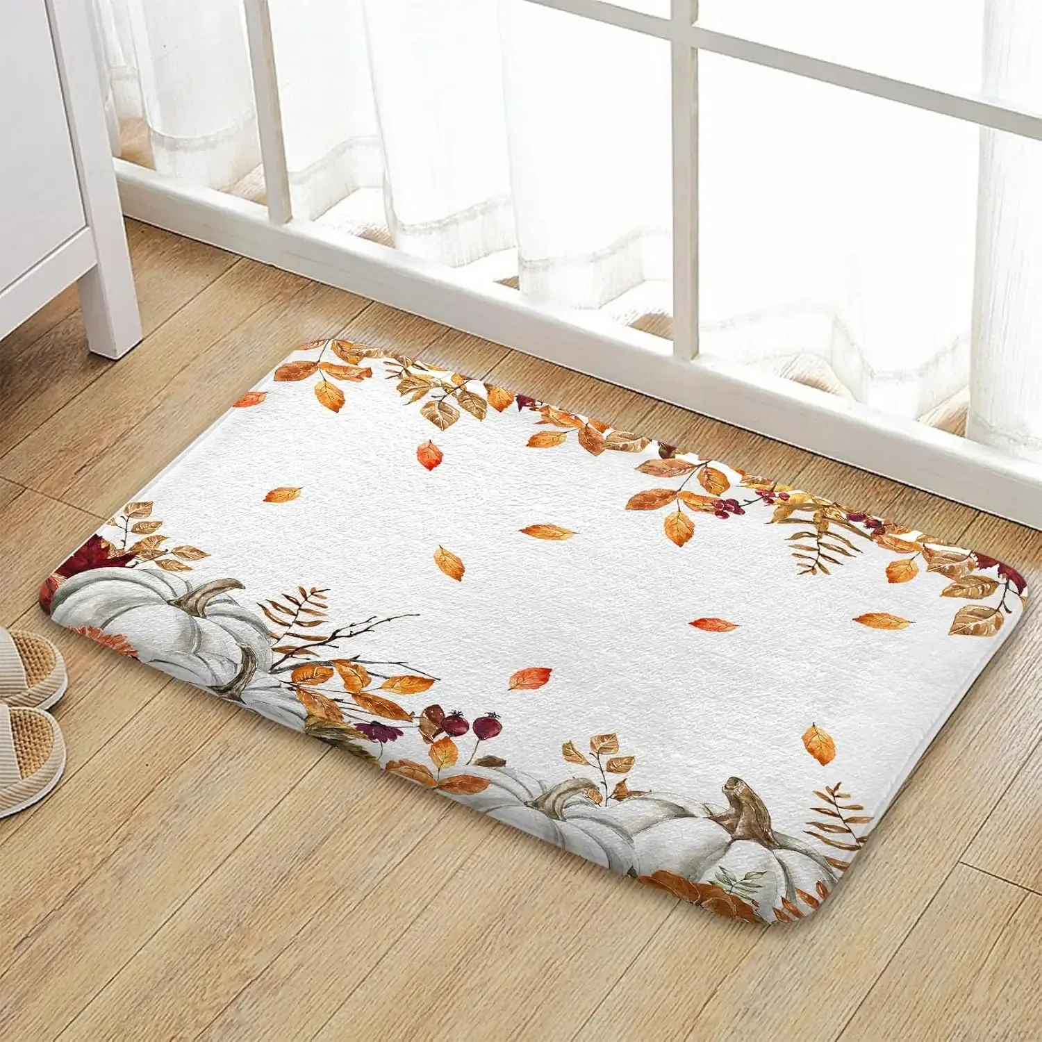 Fall Pumpkins Maple Leaf Autumn Harvest Thanksgiving Carpet Mat Rug Non Slip Home Decor for Bathroom Bedroom Kitchen Bathtub INS