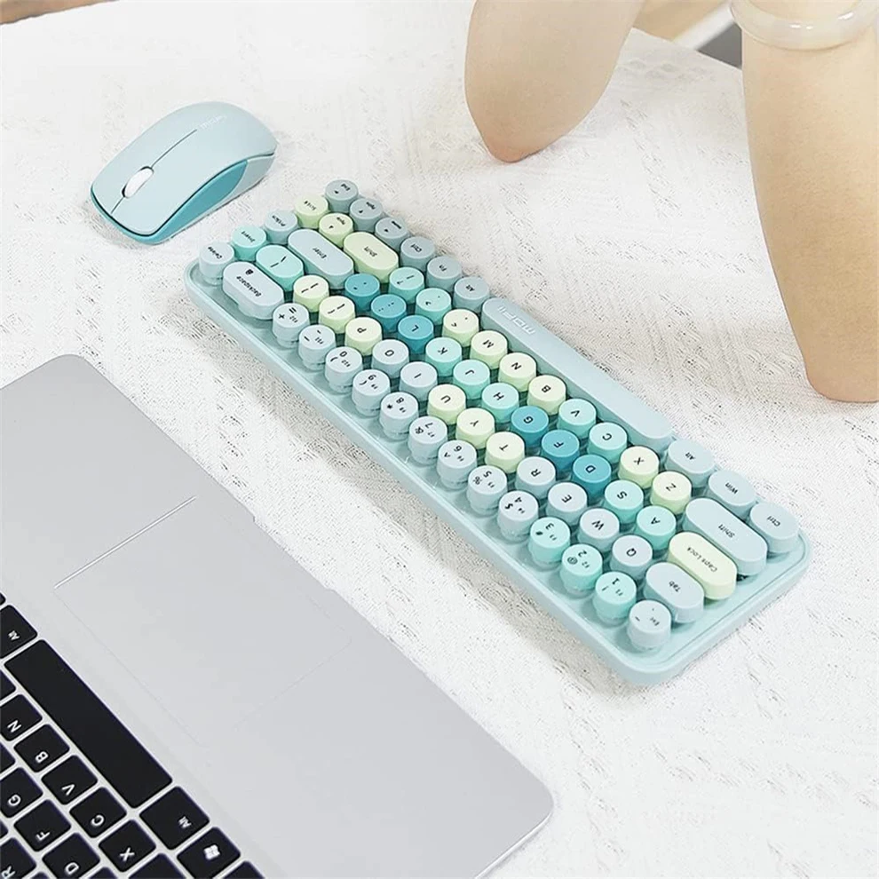 Colorful Wireless Keyboard and Mouse Ergonomic Small Size Typewriter Keyboard & Mouse Combo for Windows 7/8/10 Laptop Desktop