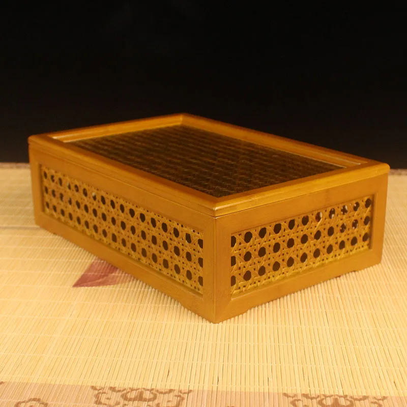 

Desktop retro storage basket basket bamboo woven hollow bamboo craft woven storage box Japanese bamboo rectangular shelf