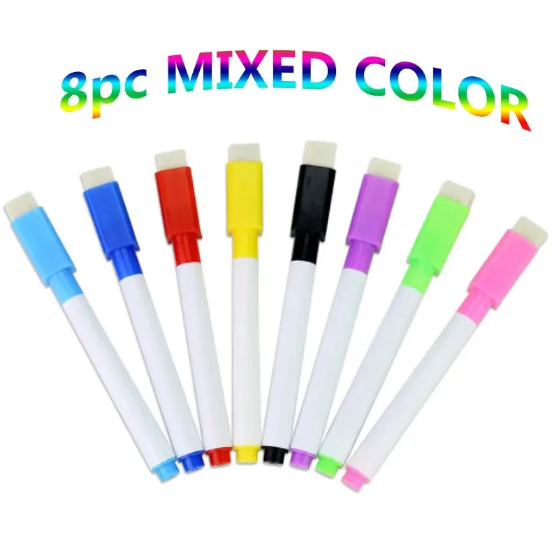 8PC Magnetic Colorful Whiteboard Pen Black White Board Markers Built In Eraser School Supply children's Graffiti Drawing pen