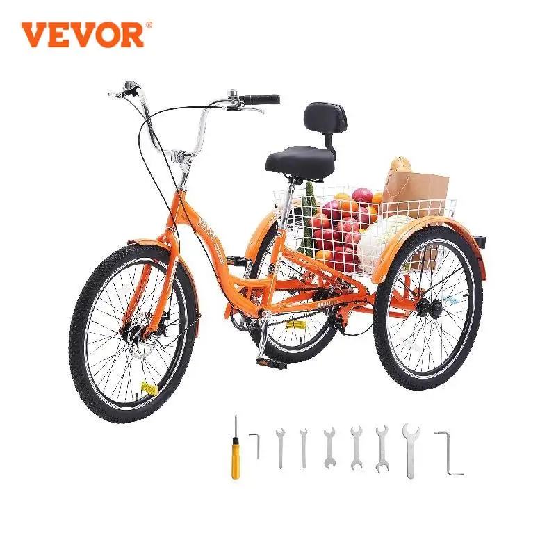 VEVOR Adult Tricycles Bike Three-Wheeled Bicycles Cruiser Bike with Basket Adjustable Seat Picnic Shopping for Seniors Women Men