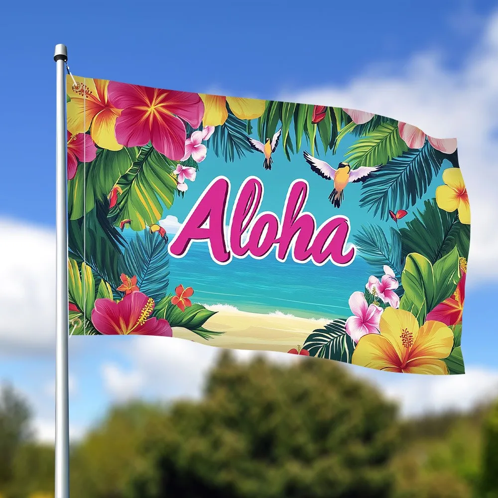 Aloha Tropical Beach Flag Polyester Vibrant Garden Outdoor Banner for Hawaii Party Decor