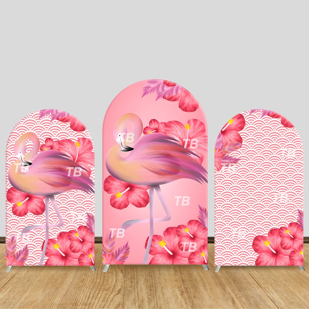

Pink Flamingo & Hibiscus Arch Backdrop Cover Tropical Pattern Theme Party Decor Photo Booth Background Girls Event Supplies