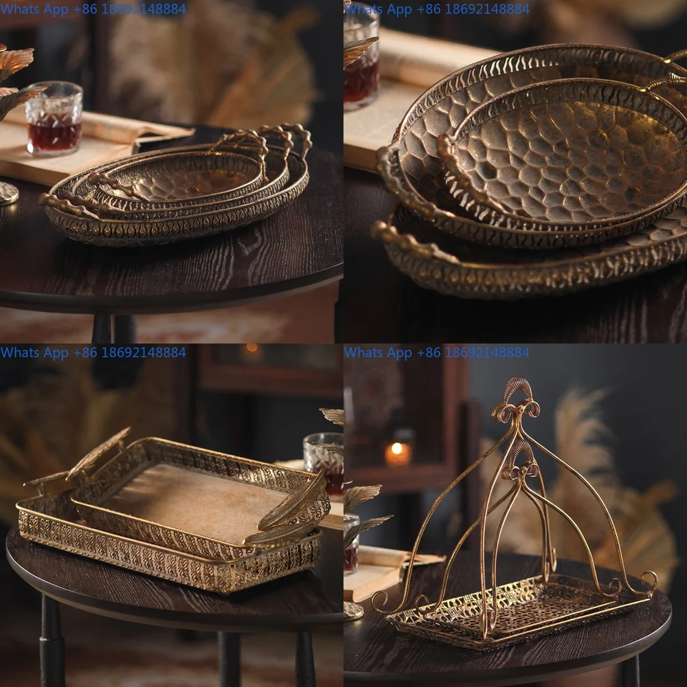 

Retro Style Metal Tray Decorative Basket for Hotel and Home Use Creative Desktop Ornament in Gold Finish
