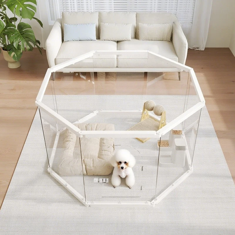 Transparent Dog Playpen with Door Indoors Acrylic Dog Fence Bed Surrounded Dogs Security Barrier Puppy Child Safety Barrier view 4
