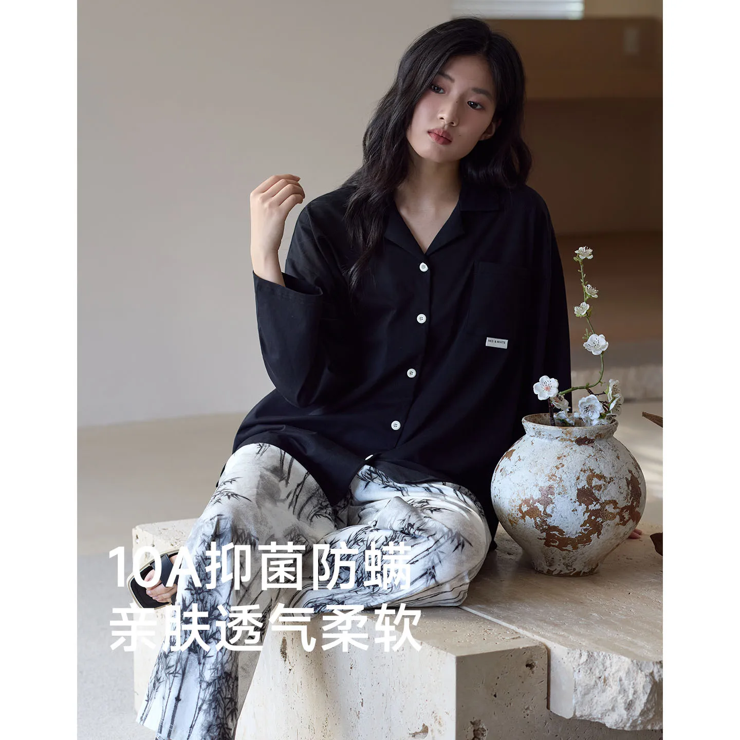 

Autumn Winter Women's Cotton Linen Shirt Pajamas Set Japanese Leisure Simple Sleepwer Long Sleeve Plus Loose Home Suit