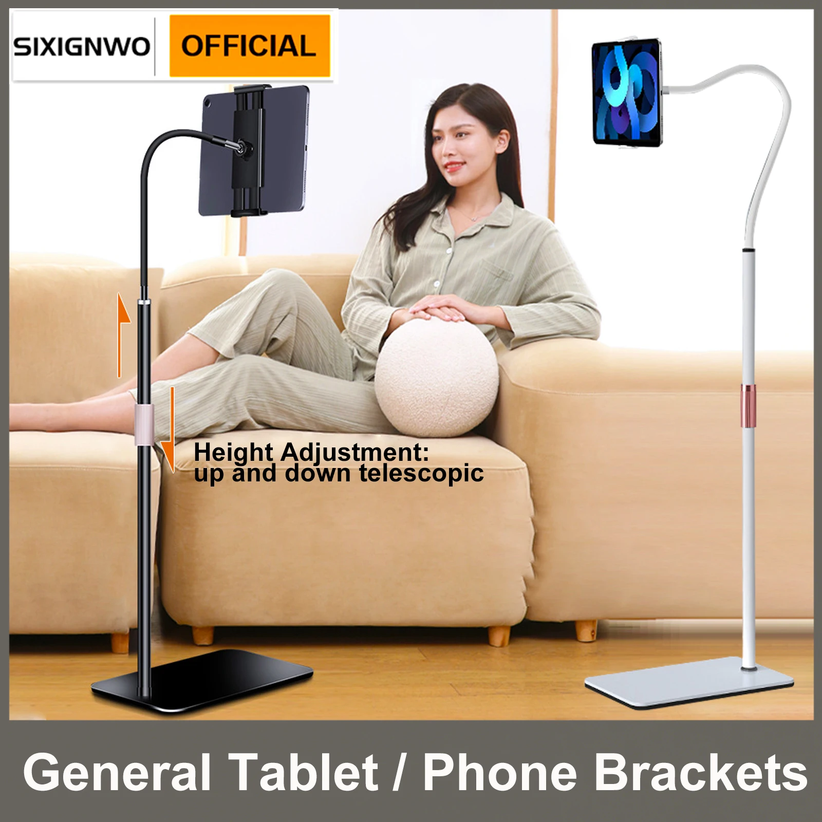 155CM 360 Degree Rotatable Bend Hose Height Telescopic Aluminum Alloy Metal Stand for 4-12.9 Inch Mobile Phones Ipad Tablet PC