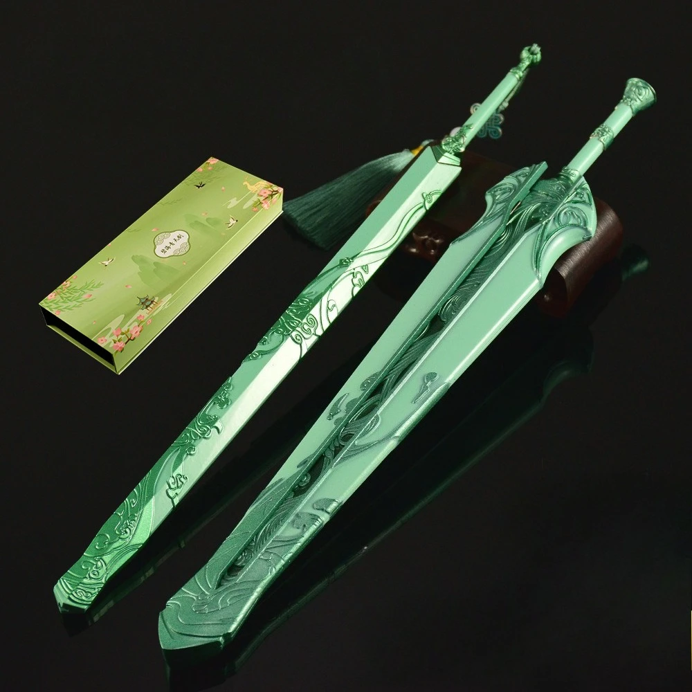 Periferiche di gioco da 30 cm Cielo blu Spada Armi artigianali in metallo Modello Confezione regalo Ornamenti da scrivania da collezione Regali creativi per il giocattolo del ragazzo