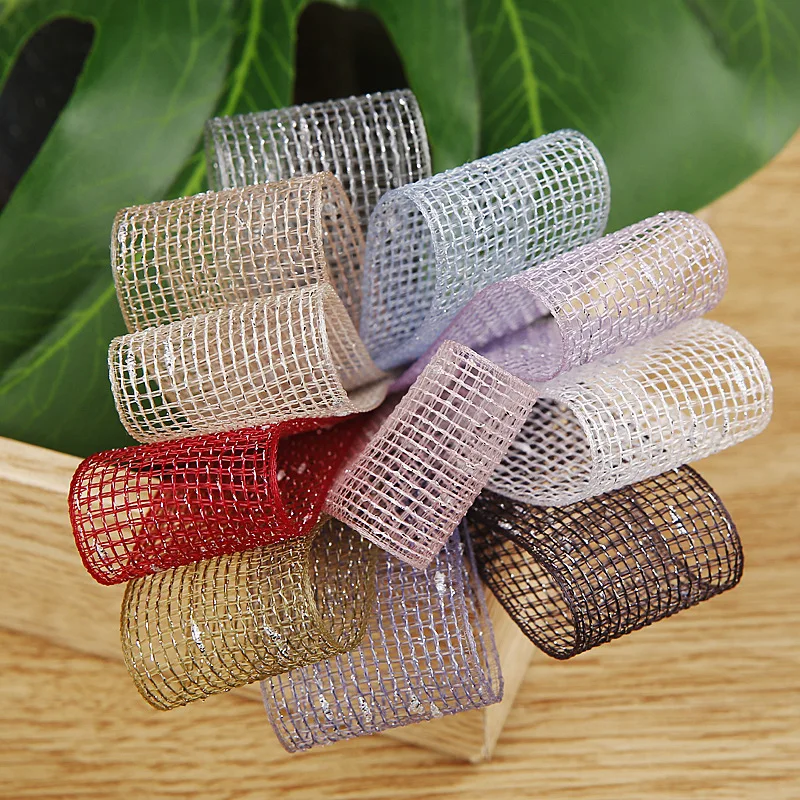 

Grid Net Ribbon Silver Mesh Lace Handmade DIY Material For Art Crafts Sewing Christmas Wedding Party Decoration Gift Wrap 50Yard