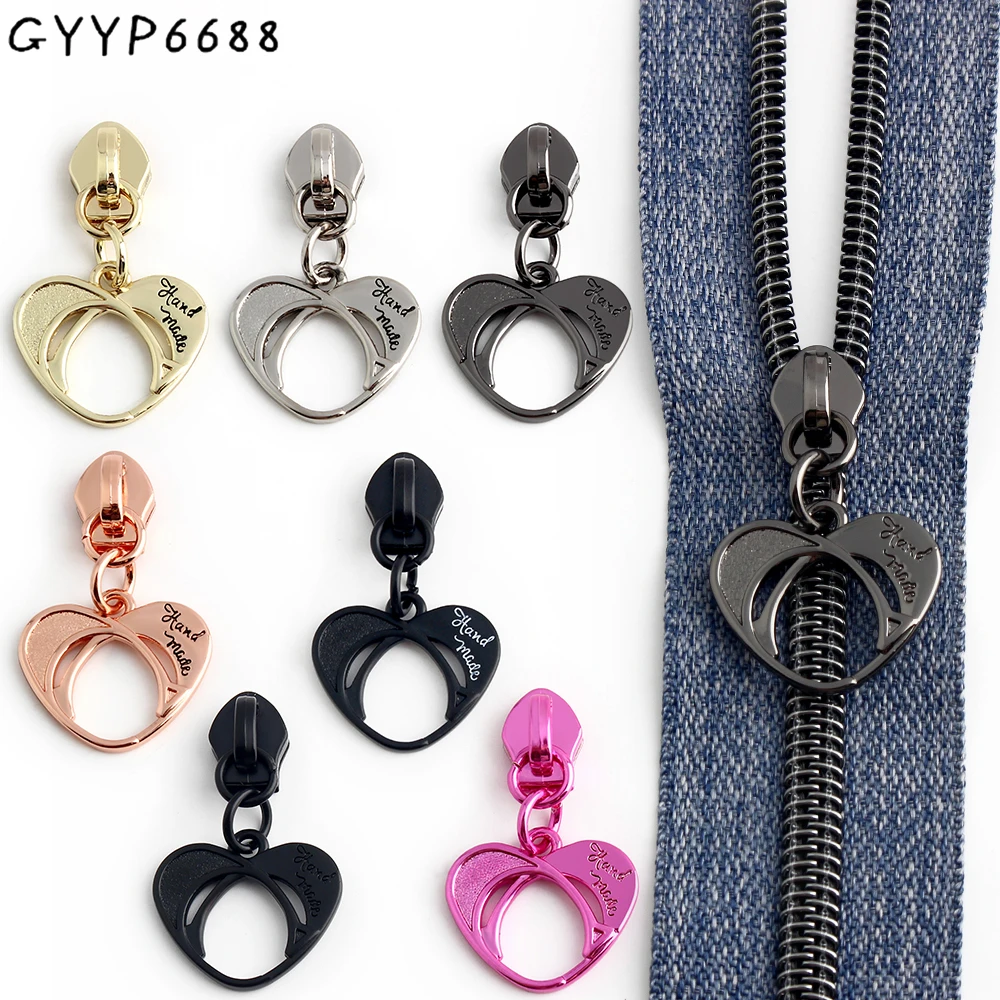10-50-100PCS Handmade Hollow Heart-Shape 5# Nylon Zipper Puller Slider For Zip Tapes Pockets Purse Bags Shoulder Accessories