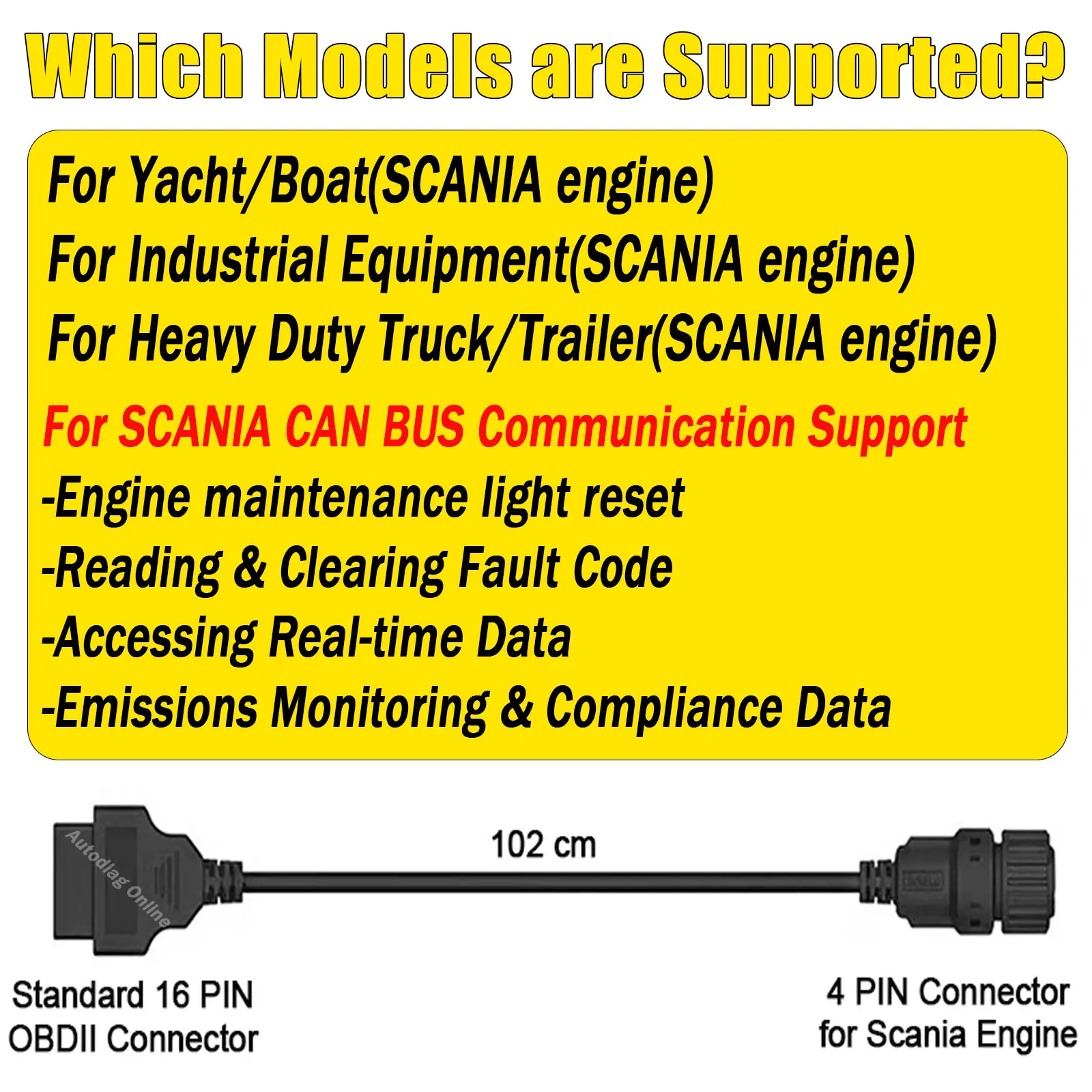 Truck Heavy-Duty OBD2 Extension Adapter For Scania 4Pin OBD2 Diagnostic Cable Industrial/Marine Engine Diagnostic Scan Connector