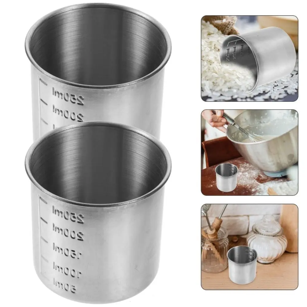 

Household 250/350ML Stainless Steel Measuring Cup Rustproof Anti-fall Rice Container Cups with Scale Measuring Holder Bar