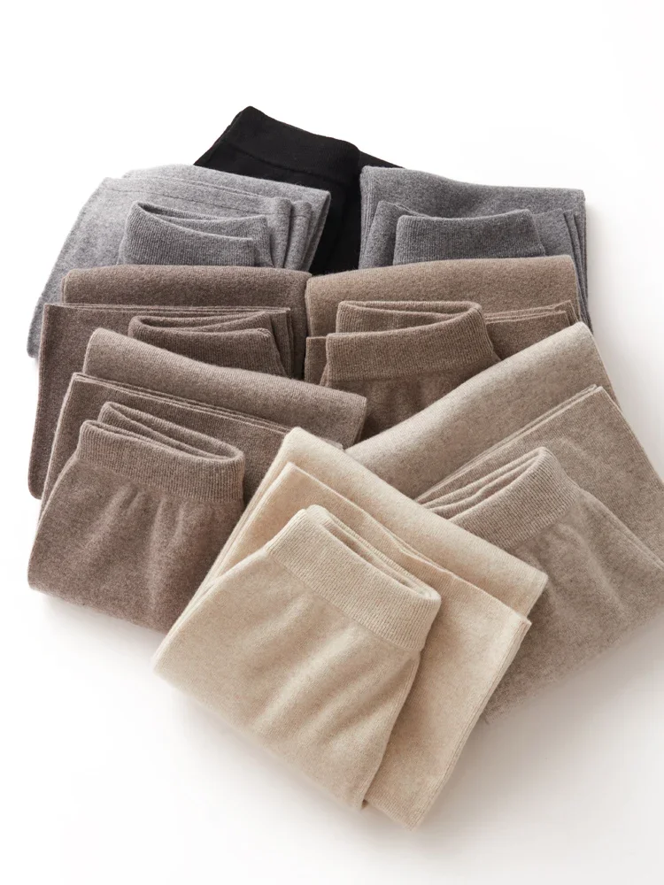 

Осень-зима, толстые женские широкие брюки с высокой талией, теплые мягкие повседневные брюки из 100% мериносовой шерсти, трикотаж, женские модные брюки