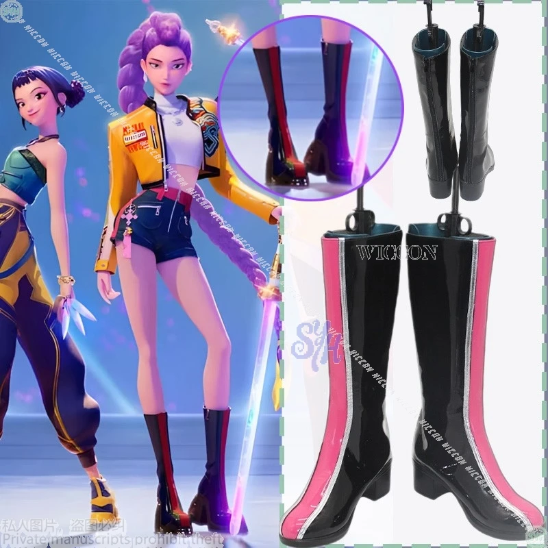 

Anime Kpop Demon Cosplay Rumi Huntrix Costume Shoes Sexy Queen Boots Y2K Punk Leather Chunky Heel High Tube Long Boots Halloween