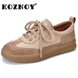 Koznoy 3cm Cow Suede Natural Genuine Leather Women Boots Heels Platform Autumn Vulcanize Pumps Pils Mules Chunky Sneaker Shoes