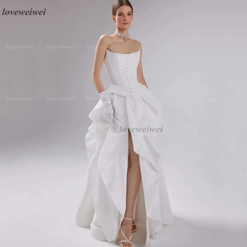 

Loveweiwei классические свадебные платья по индивидуальному заказу, трапециевидное свадебное платье без бретелек на пуговицах, платье невесты с высоким разрезом, платье de novia