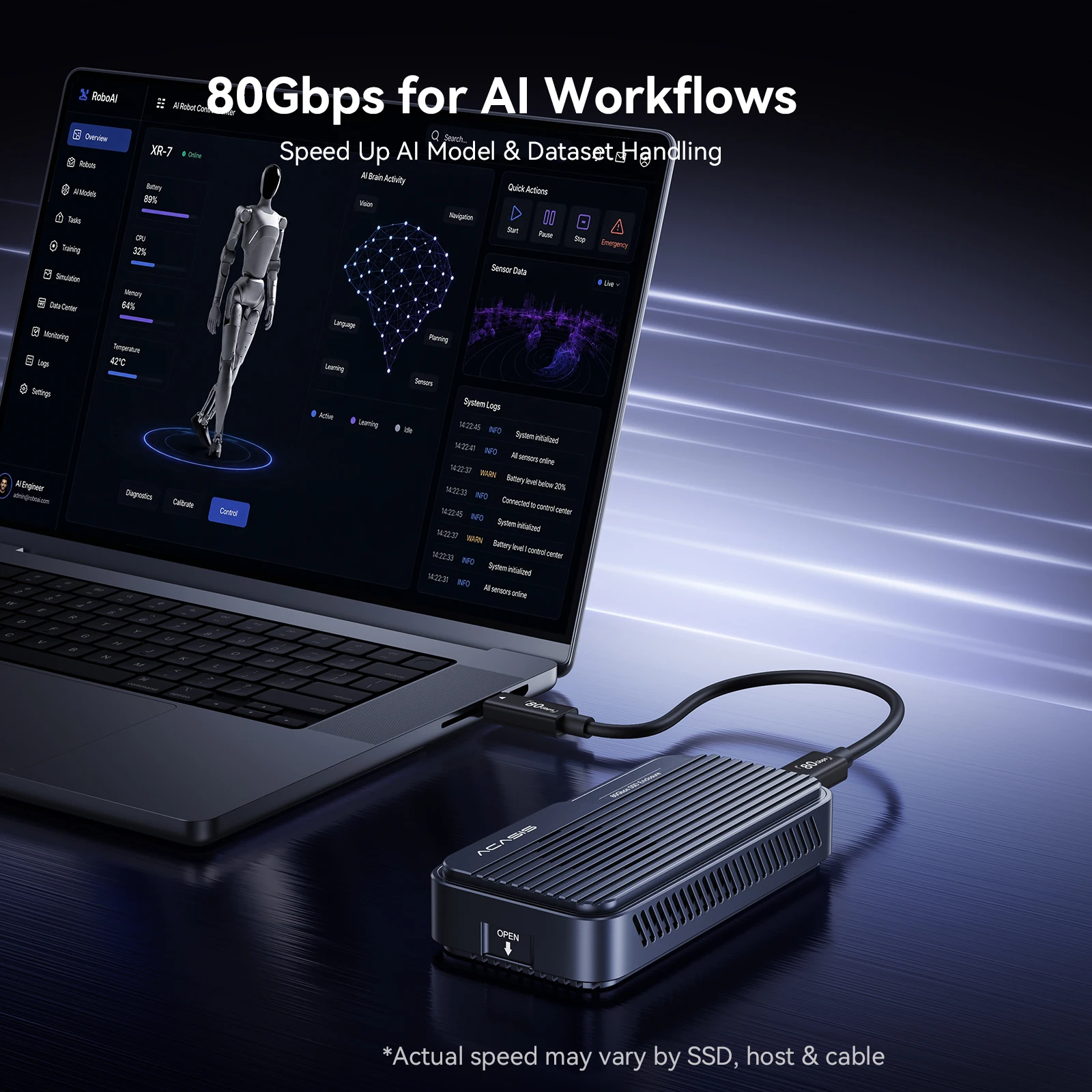 Acasis USB4 V2 80Gbps M.2 NVMe SSD Enclosure with Fan, PCIe 5.0 SSD 8TB Case for Thunderbolt 5/4, JHL9480 RTL9210 for Mac/Window