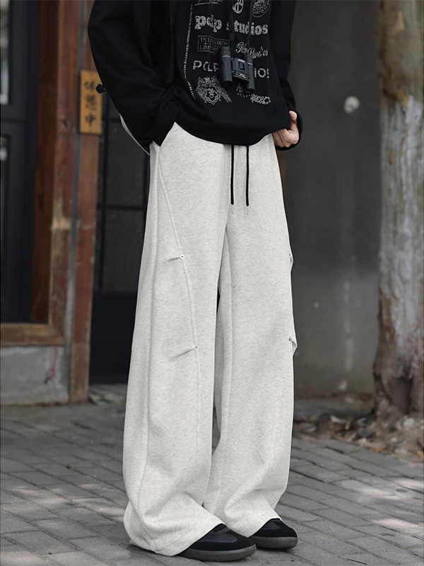 

American Sle Rivet Decosition Men's Sweatpants Heavyweight Spor Casual Loose Straight Leg Long Trousers