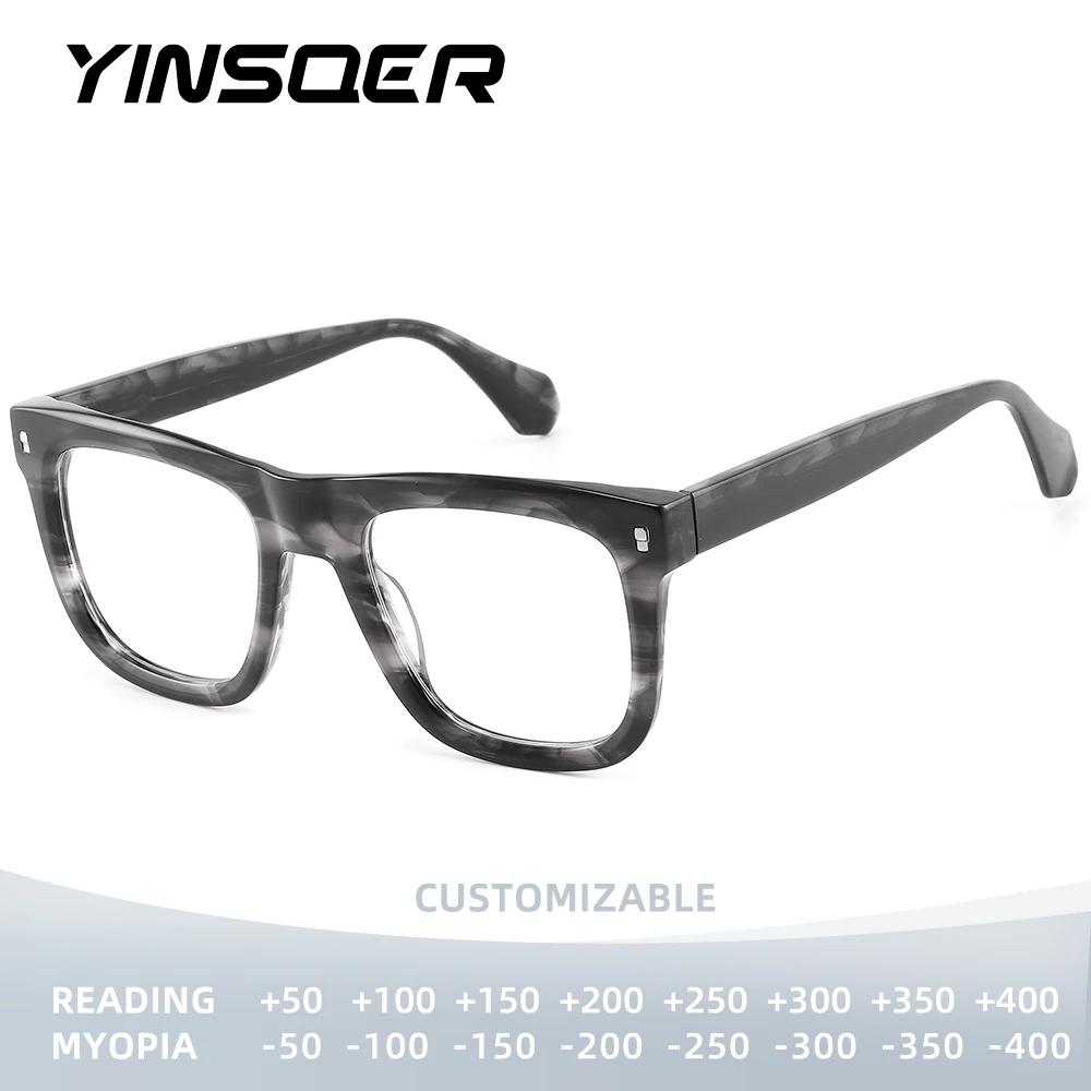 

Оправы для очков YINSQER из винтажного ацетата, унисекс, новинка 2026 года, для коррекции близорукости, большие очки, люксовый бренд