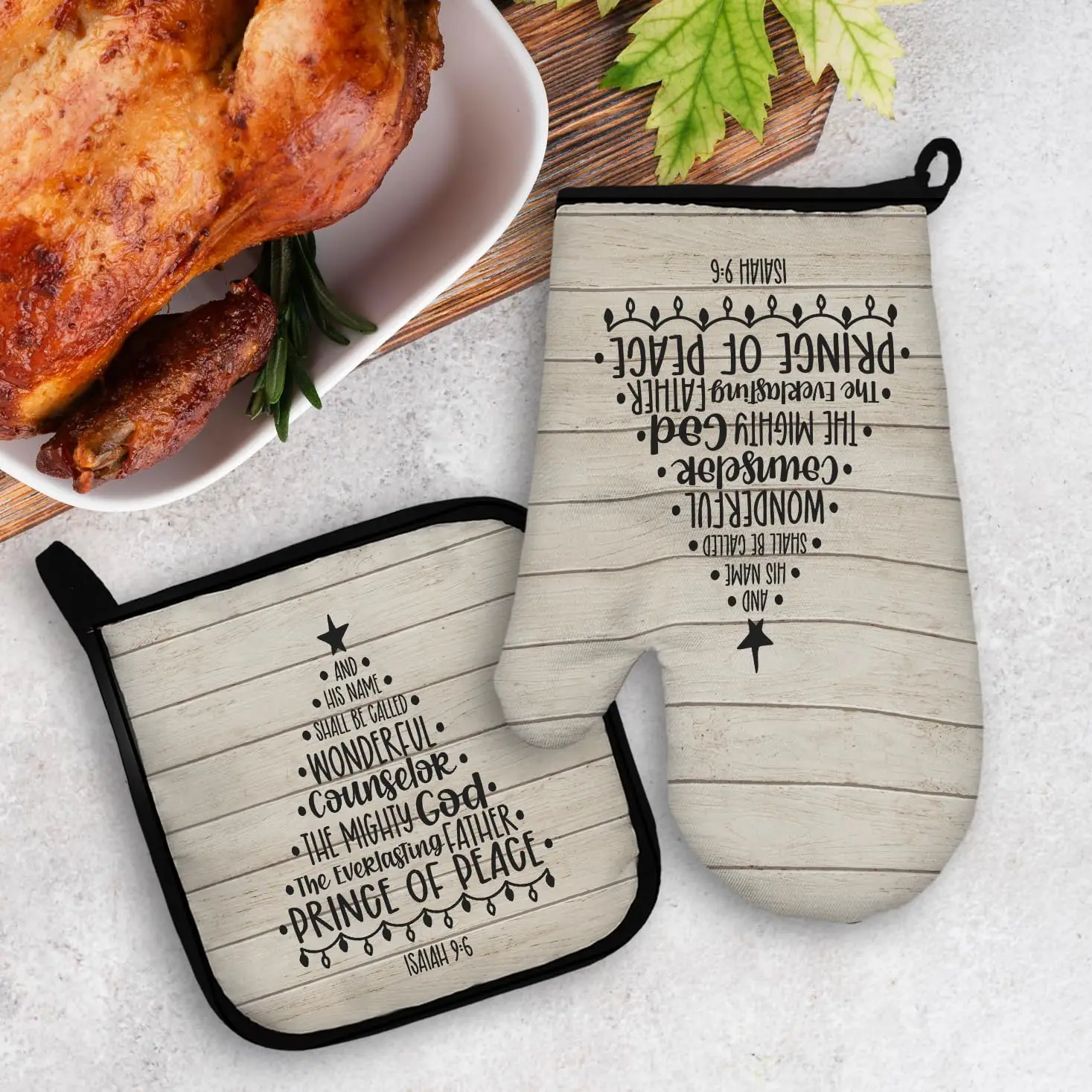 Christian Christmas Oven Mitts and Pot Holders Sets, Bible Verse Xmas Tree Heat Resistant Potholder Kitchen Decor for Baking