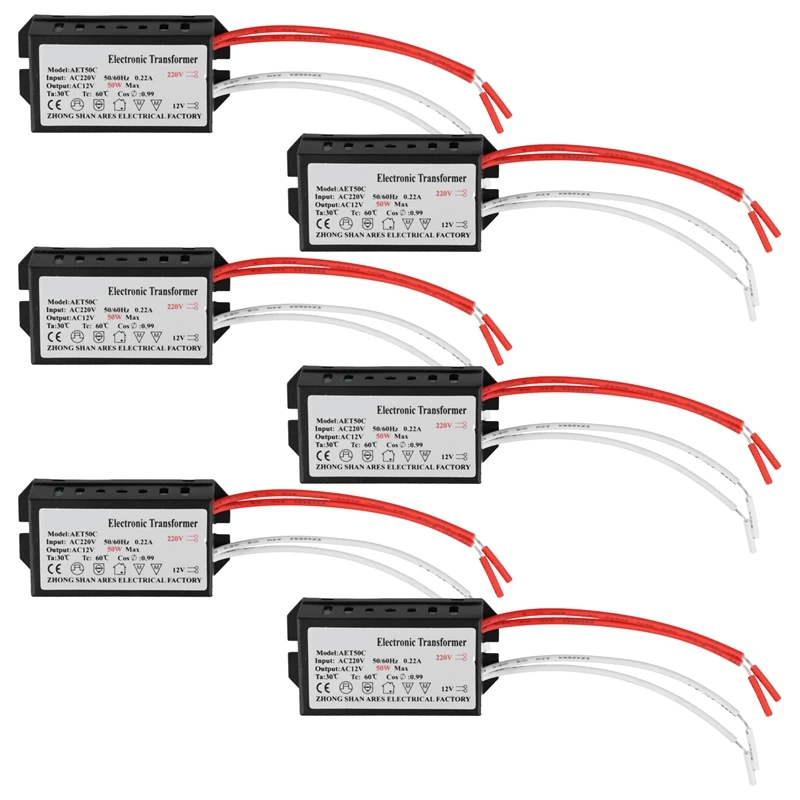 6Pcs Electronic Transformer 220V To 12V Adapter For Crystal Halogen Quartz Lamp 50W