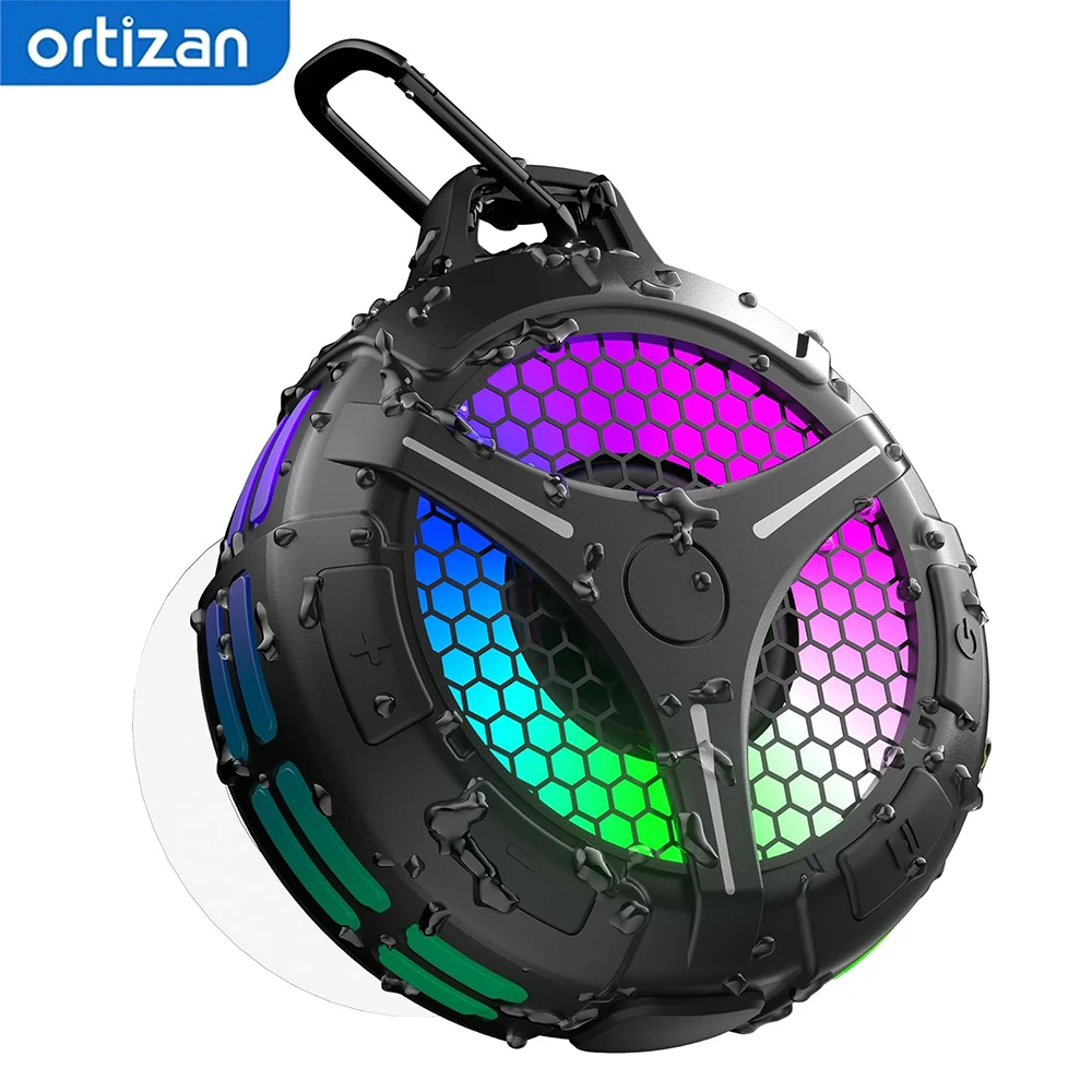 Oritzan Duschlautsprecher Bluetooth Wasserdicht IPX7, Tragbare Lautsprecher Kabellos Bluetooth, Stereo-Bass, RGB-Lichter, 360° Surround Sound, TWS, 15W Klarer Klang, Eingebautes Mikrofon für
