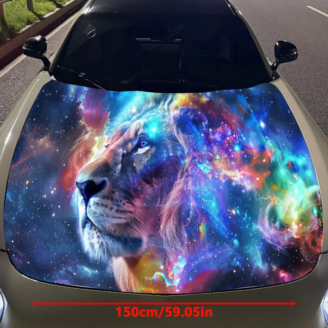ライオン星空プリント、車のボンネットステッカー、PVC防水自己粘着車のボンネットステッカー、車のボンネット装飾保護ステッカー、Au