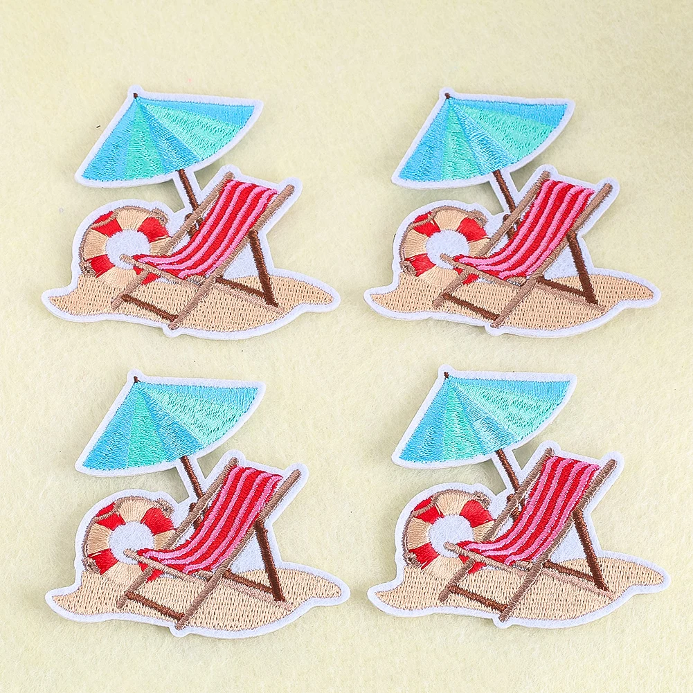 

4PCS Summer Island Party Theme Cloth Stickers Fun Cartoon Embroidery DIY Clothing Bags Accessories Hole Repair Allowance