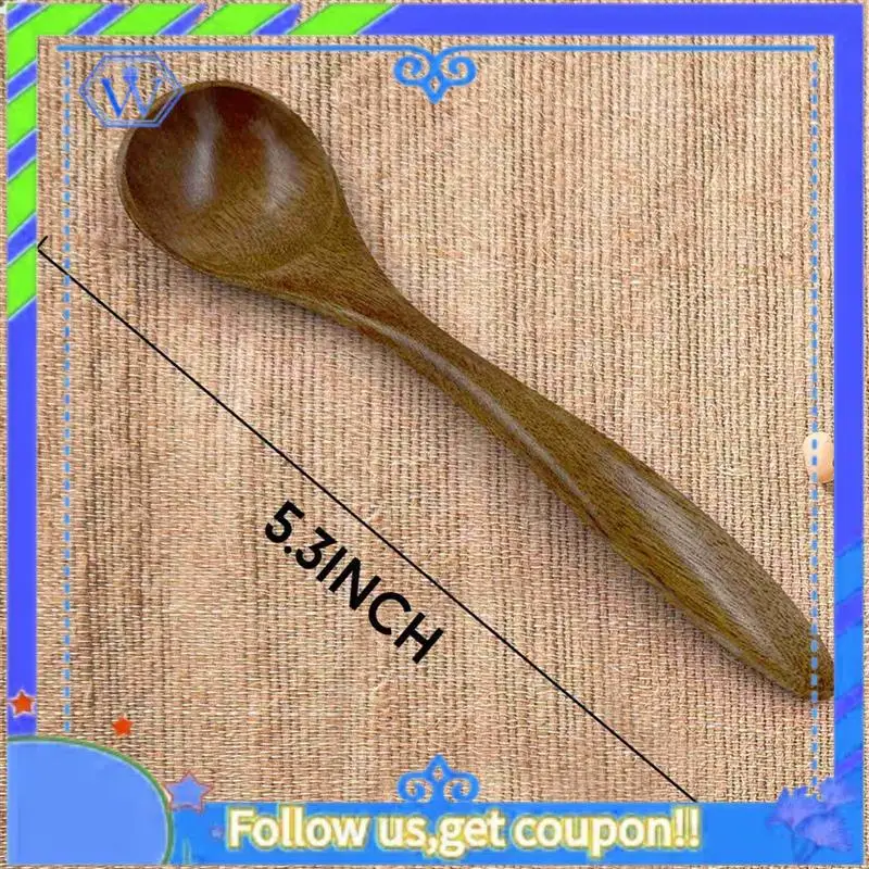 

A55P-Small Wooden Spoons,18 PCS 5.3 Inch Natural Soup Spoons Bamboo Wood Spoon For Eating, Handmade Condiments Mixing Serving