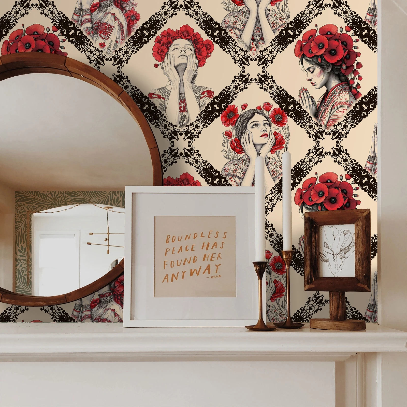 ورق حائط بوهيمي فريد من نوعه، ورق حائط قابل للتقشير واللصق للفنون الثقافية للغرفة الفاخرة، عناصر تزيين الحائط الأزهار الغريبة، 50 سم * 300 سم #5