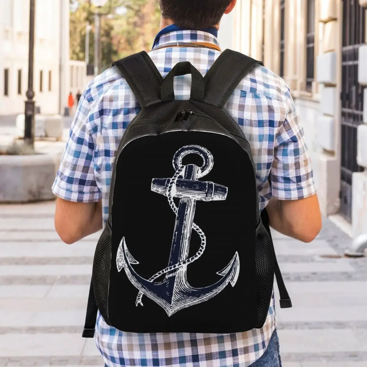 Custom Nautical Anchor Backpack for Men Women School College Student Bookbag Fits 15 Inch Laptop Sailor Adventure Bags