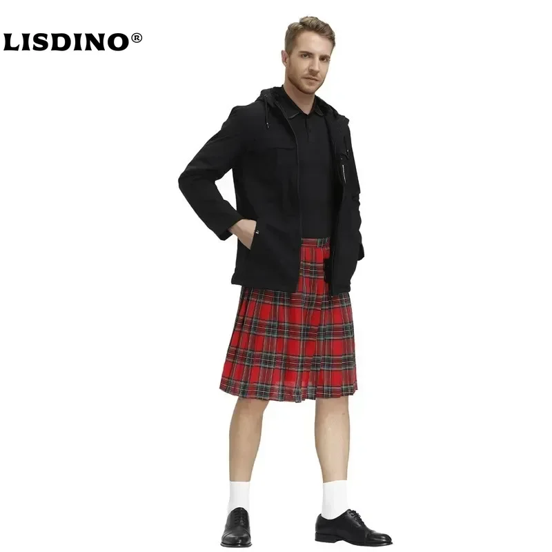 

1Men's Plaid Pleated Skirt Scottish Holiday Kilt Costume Traditional Costume Stage Performance Halloween Skirt