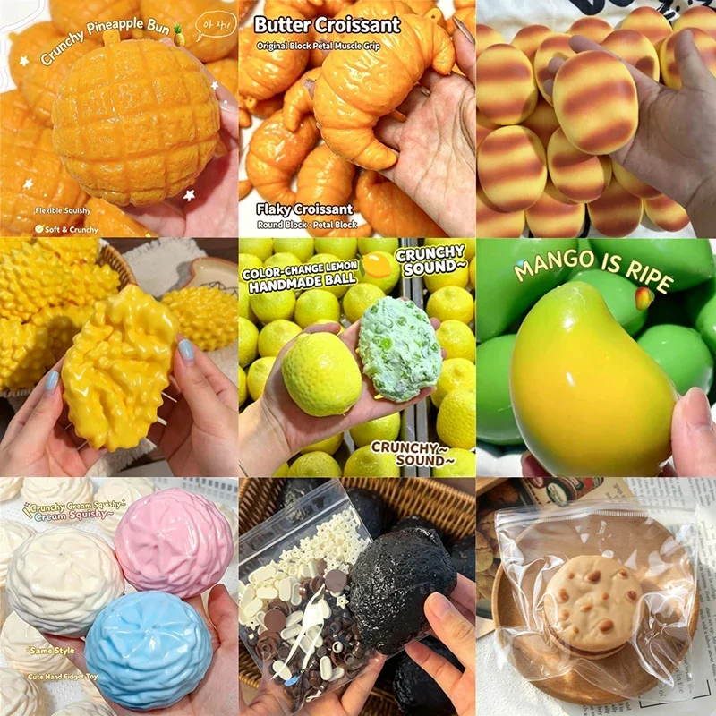 Handmade Crispy Building Block Fruit Durian Pudding Stress Ball Squeeze Toy Color-Changing Lemon Crunchy ASMR Sensory ADHD Toy