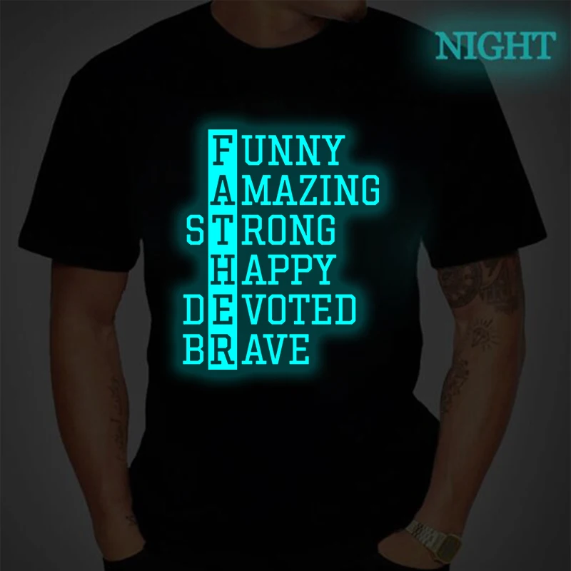 T-shirt Homme Lumineux qui Brille dans la Nuit, Motif Artistique avec Mots à Signification Amusante sur le Thème de la Paternité, Décontracté, Col Rond, Manches Courtes, Inspirant pour la Fête des Pères