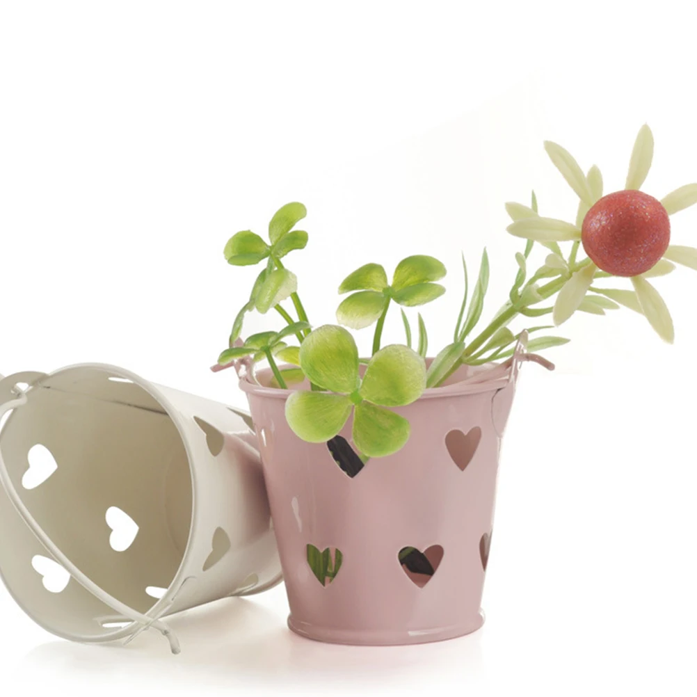 

6pcs Heart Shaped Iron Tin Buckets Wedding Candy Boxes Mini Flower Pots Home Party Decoration Gift Packaging Containers