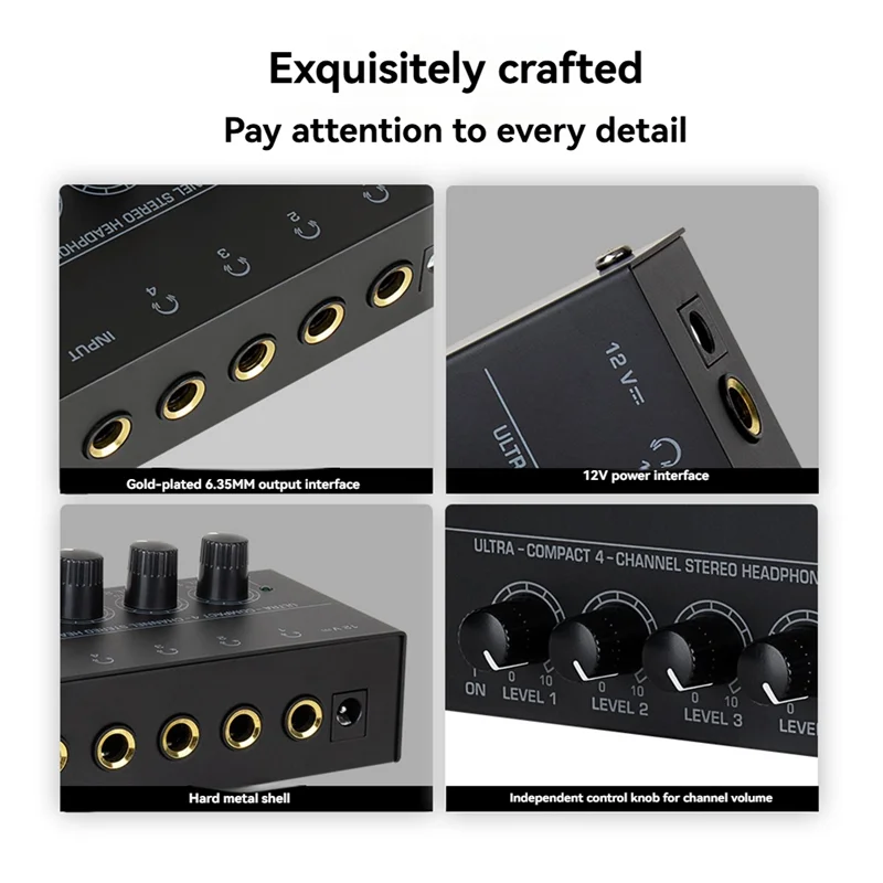 Stabile Leistung – HA400 Mini-Stereo-Kopfhörerverstärker 4 Kanäle, ultradetragbar mit 6,5 mm auf 3,5 mm Konverter, EU-Stecker