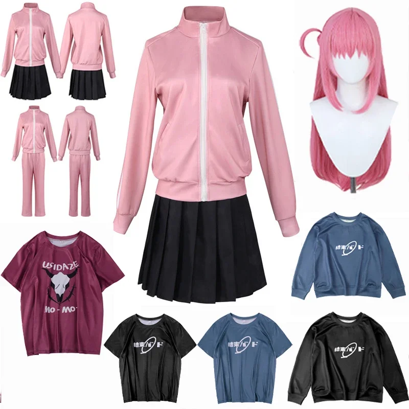 HN8 Hitori Gotoh Costume Anime Bocchi The Rock Cosplay Pink Coat Jacket Skirt Wig JK Uniform For Girls Women Party Carnival 8…Gf